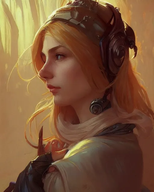 Image similar to '' Portrait of Beautiful blonde Slavic woman in her early 30’s, league of legends, LOL, fantasy, d&d, digital painting, artstation, concept art, sharp focus, illustration, art by greg rutkowski and alphonse mucha ''