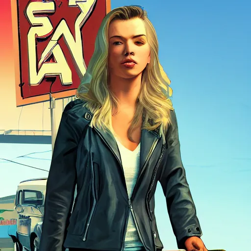 Prompt: Peyton List in GTA V, cover by Stephen Bliss, artstation, no text.