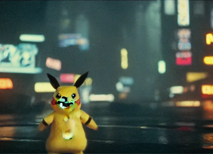 Prompt: film still pikachu in blade runner, 8 k