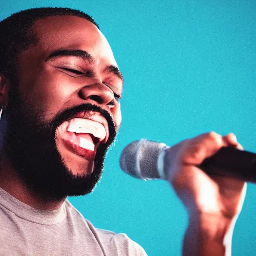 Prompt: a black man singing with all teeth shown, cartoonish