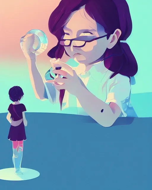 Image similar to a little girl is doing a science experiment. clean cel shaded vector art. minimalist illustration art by lois van baarle, artgerm, helen huang by makoto shinkai and ilya kuvshinov, rossdraws