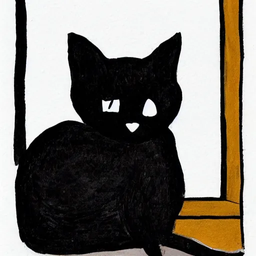 Prompt: sad black cat outside clawing at window, by Tom hammick