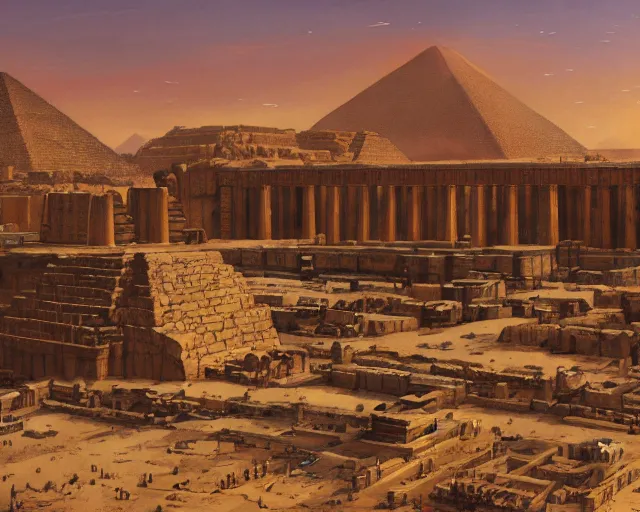 Prompt: great ancient Egyptian city, a fantasy digital painting by Greg Rutkowski and James Gurney, trending on Artstation, golden hour, highly detailed