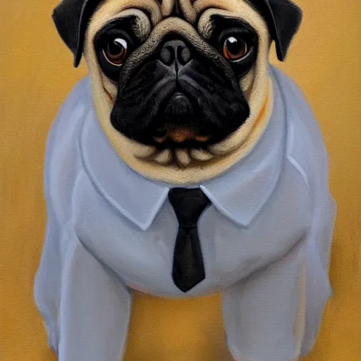 Prompt: pug in a suit, painting by ralph grady james, jean christian biville