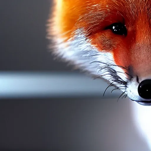 Image similar to screenshot from a studio ghibl movie of a fox looking through a microscope