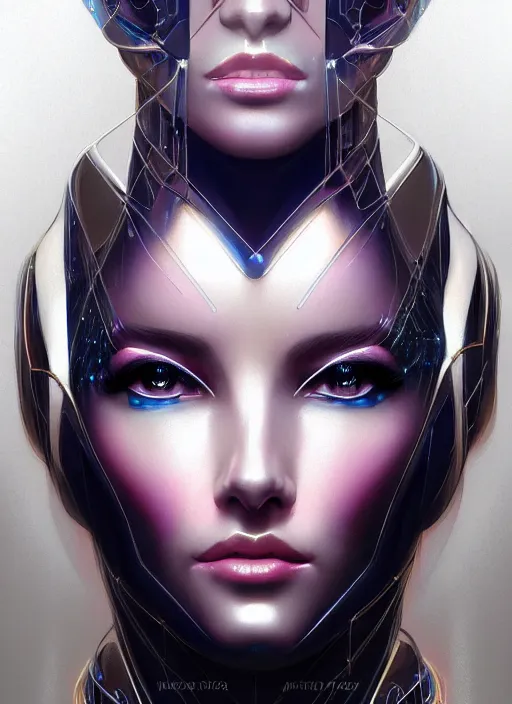 Image similar to portrait of female humanoid from 6 0 s era, intricate, elegant, cyber neon lights, highly detailed, digital painting, artstation, glamor pose, concept art, smooth, sharp focus, illustration, art by artgerm and greg rutkowski