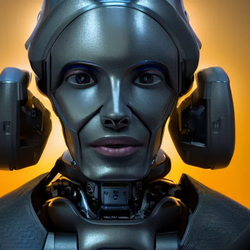 Image similar to an amazing robot-helmet, robotic head-bust portrait, of a sci-fi, human robot hybrid with weaponized systems built into the 3d helmet, cgi, zbrush, blender, octane render