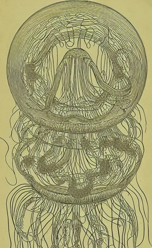 Prompt: a page of jellyfish illustrations, 1 9 0 0 s, symmetry, highly detailded