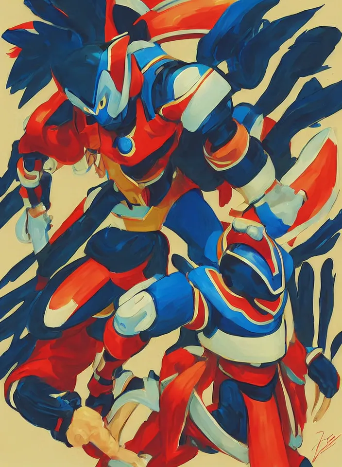 Image similar to orientalist painting of a ninja megaman x zero, in the style of syd mead, by greg tocchini, by james gilleard, by joe fenton