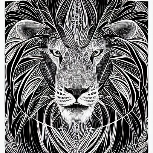 Prompt: a symmetrical portrait illustration of a lion hand drawn sketch on artstation 4 k intricate extremely detailed digital art by alex grey infinite wisdom sacred geometry