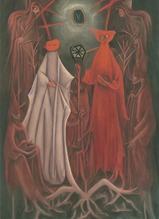 Image similar to an animation still painted by leonora carrington and remedios varo, tarot card, technicolor 4 k