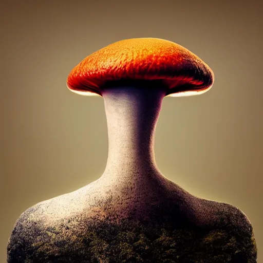 Image similar to cute alien mushroom girl side view photography model full body style of jonathan zawada, thisset colours simple background objective