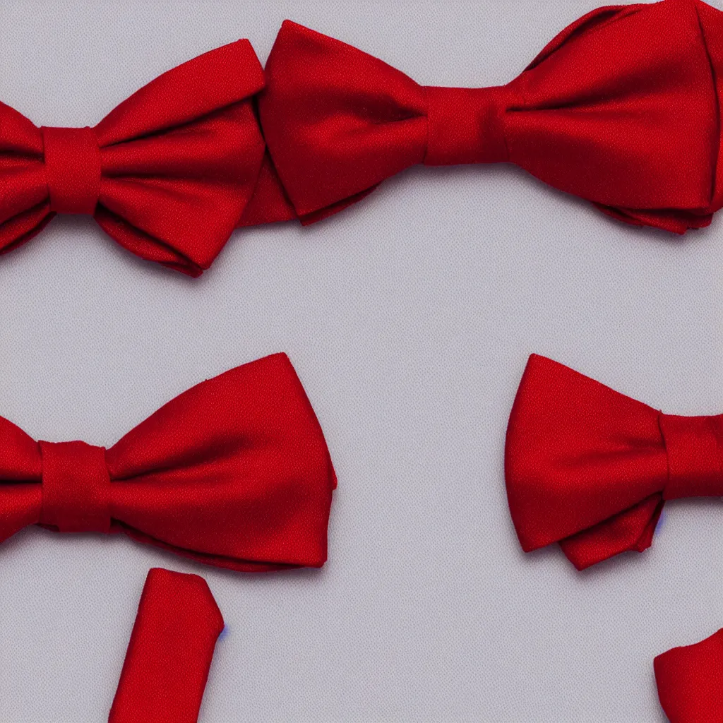 Prompt: close - up view of a bowtie on red background, 8 k, high detail, photorealistic, proper shading