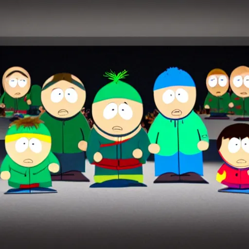 Image similar to South Park in real life, 50 mm, f2.8, panavision, studio lighting