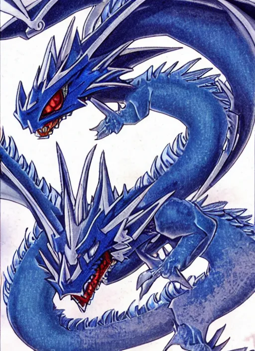 Prompt: blue eyes white dragon card from yu - gi - oh, high detail