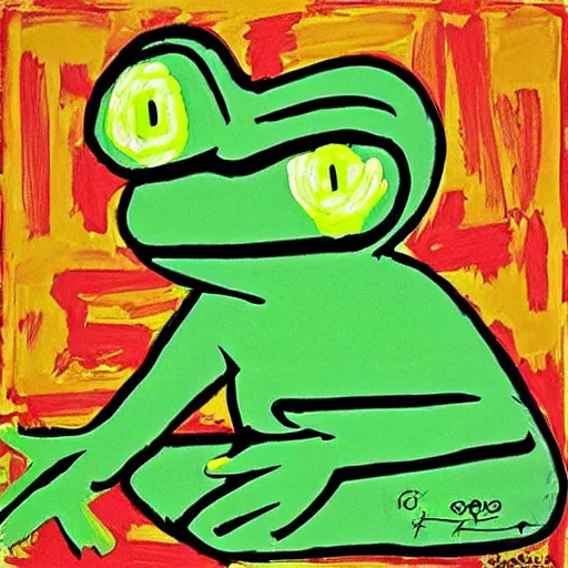 Image similar to pepe the frog, pop art style, by Jasper Johns and Alex Katz,