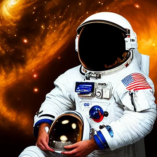 Prompt: photograph of astronaut doctor in outer space. NASA. reflection of beautiful galaxy on helmet. Extremely detailed. Beautiful. 4K. Award winning.