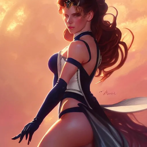 Prompt: Kate Beckinsale as Sailor Moon, western, D&D, fantasy, intricate, elegant, highly detailed, digital painting, artstation, concept art, matte, sharp focus, illustration, art by Artgerm and Greg Rutkowski and Alphonse Mucha