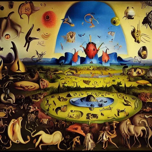 Image similar to The Garden of Earthly Delights by Salvador Dalí, surrealist, detailed, accurate, award wining, original modern artwork, rgb, ethereal lighting