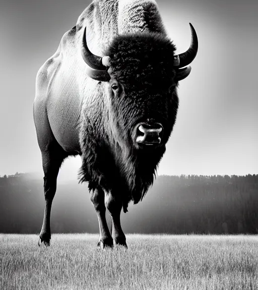 Prompt: Award winning Editorial photo of an american bison in yellowstone Park by Edward Sherriff Curtis and Lee Jeffries, 85mm ND 5, perfect lighting, gelatin silver process, National Geographic