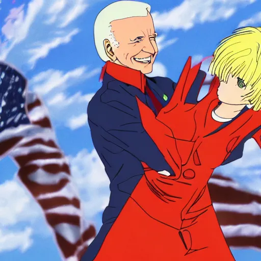 Image similar to biden giving asuka from evangelion the medal of honor, 4 k, president