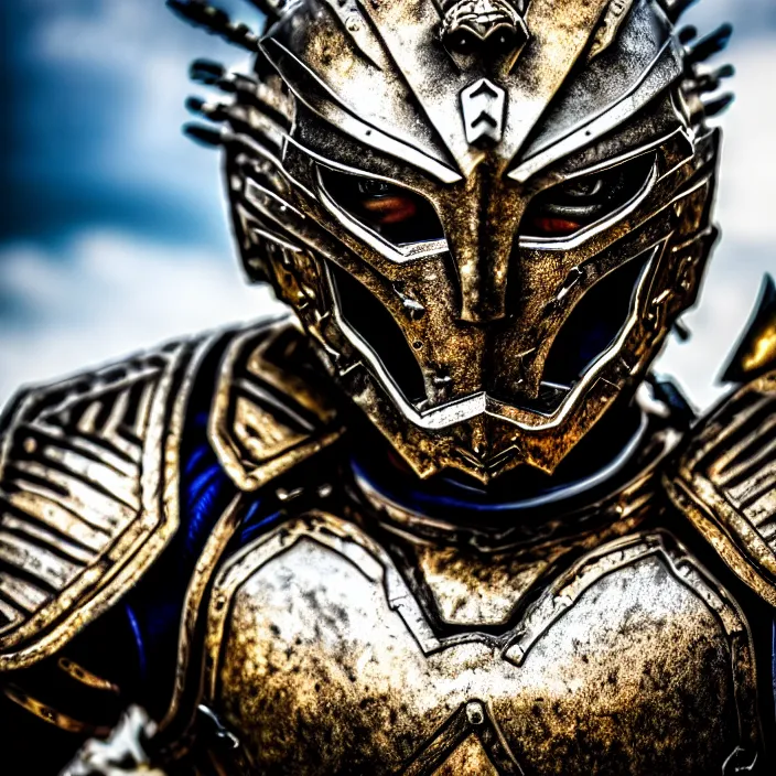 Image similar to photo of a warrior with metal tiger themed armour, highly detailed, 4 k, hdr, smooth, sharp focus, high resolution, award - winning photo