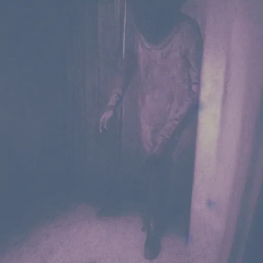 Prompt: Creepy pale ghost in dirty motel room, red carpet | cyanotype 70's scratched photo | Aesthetics of Silent Hill game