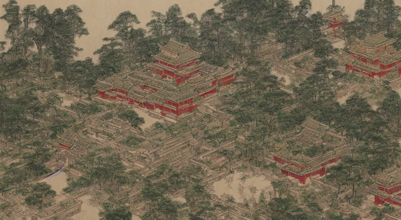 Prompt: a beautiful painting of a singular ancient Chinese palace, with a garden, trending on artstation