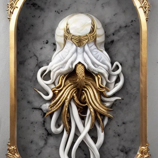 Image similar to angelarium, cthulhu, illithid, white marble and gold, ellen jewett