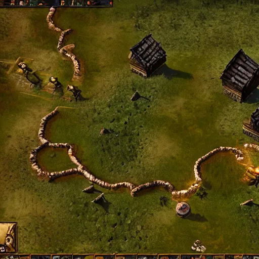 Prompt: a screenshot from a neolithic themed rts game