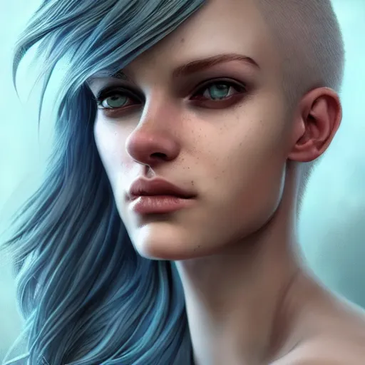 Prompt: portrait of a $ { age } $ { gender } human with $ { haircolor } hair and $ { eyecolor } eyes and $ { skincolor } skin fantasy artwork epic detailed and intricate digital painting trending on artstation by wlop octane render