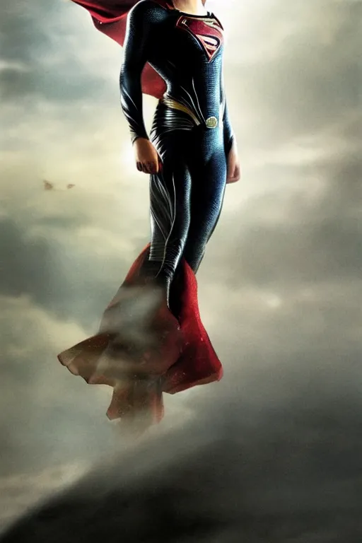 Image similar to a fancy close up of Man of Steel cast as Emma Watson by Greg Rutkowski, full body shot