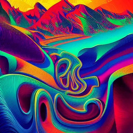 Prompt: psychedelic abstract digital artwork reminiscent of album covers from the 70's in the art style of Alena Aenami, Marcel Marcel and Metzinger