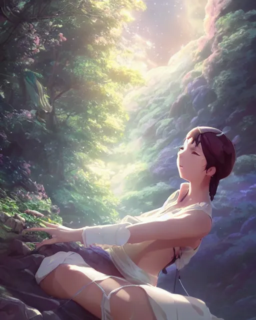 Image similar to goddess of all life is in touch with nature, full shot, atmospheric lighting, detailed face, by makoto shinkai, stanley artgerm lau, wlop, rossdraws