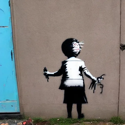 Image similar to banksy street art about being shy and unable to express