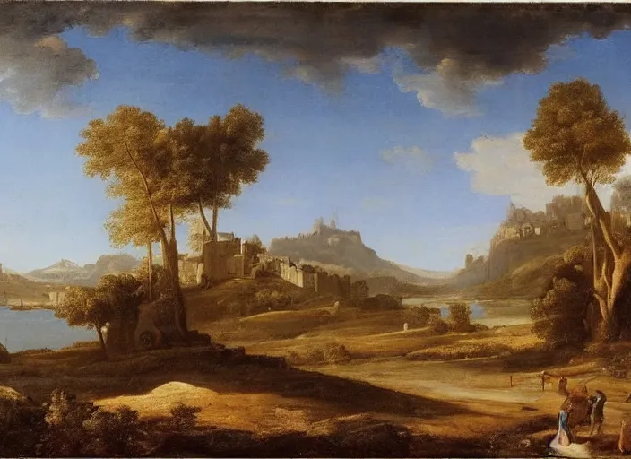 Image similar to landscape, beautiful, bright atmosphere : claude lorrain