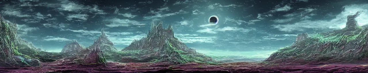 Image similar to an ultra detailed retro sci-fi alien fantasy landscape