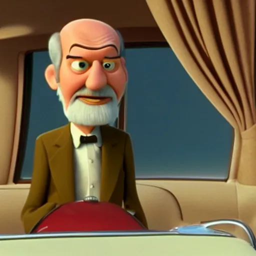 Prompt: sigmund freud in cars, pixar, cinematic, 1 6 mm