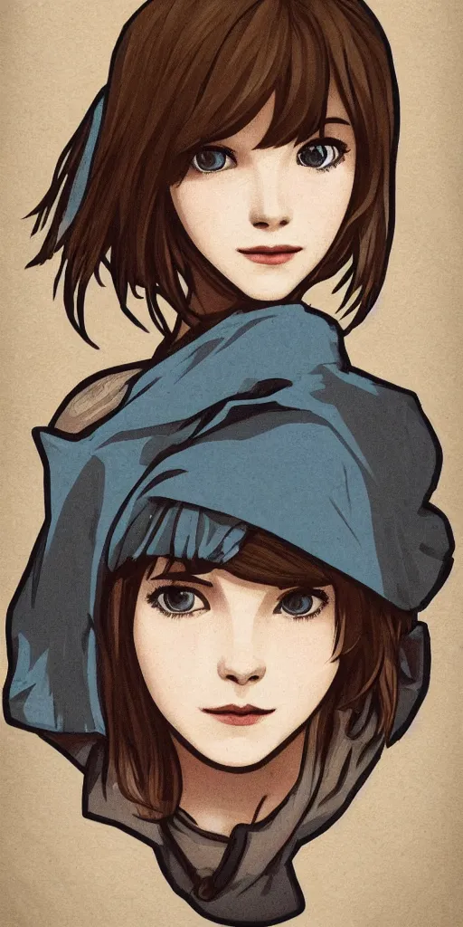 Image similar to max caulfield from Life Is Strange in the style of Mucha