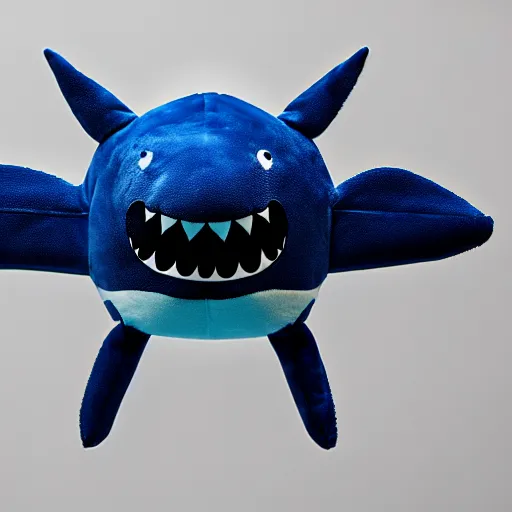 Prompt: beautiful photograph of a cute minimal shark plush, advert, magazine, studio