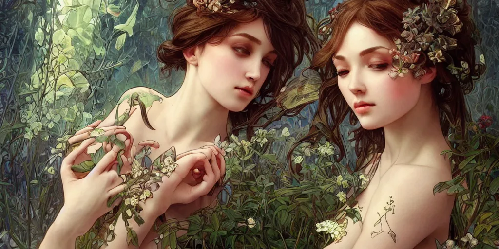 Image similar to a photograpic of lady nature, cute, fantasy, intricate, elegant, highly detailed, digital painting, artstation, concept art, smooth, sharp focus, illustration, art by artgerm and H R Giger and alphonse mucha