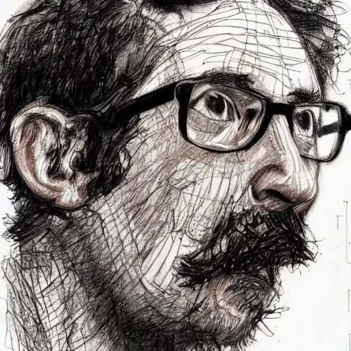 Image similar to a realistic yet scraggly portrait sketch of the side profile of a stern and sophisticated kip dynamite, trending on artstation, intricate details, in the style of frank auerbach, in the style of sergio aragones, in the style of martin ansin, in the style of david aja, in the style of mattias adolfsson