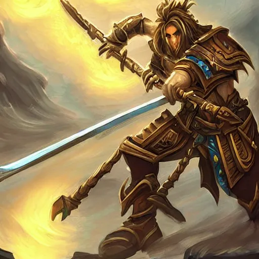 Prompt: a giant golden sword, a broad blade sword weapon, hearthstone art style, epic fantasy style art, fantasy epic digital art, epic fantasy card game art