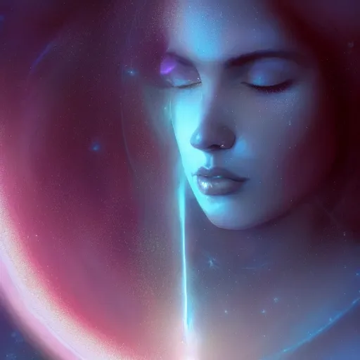 Image similar to celestial goddess portrait, legendary epic shot, philosophical fiction, low angle, dawn, by artgerm, julie bell, beeple and Greg Rutkowski, airbrush, science fantasy, 90s, concept art, matte painting, Smooth gradients, octane render, 8k, High contrast, duo tone, depth of field, volumetric lightning, very coherent artwork