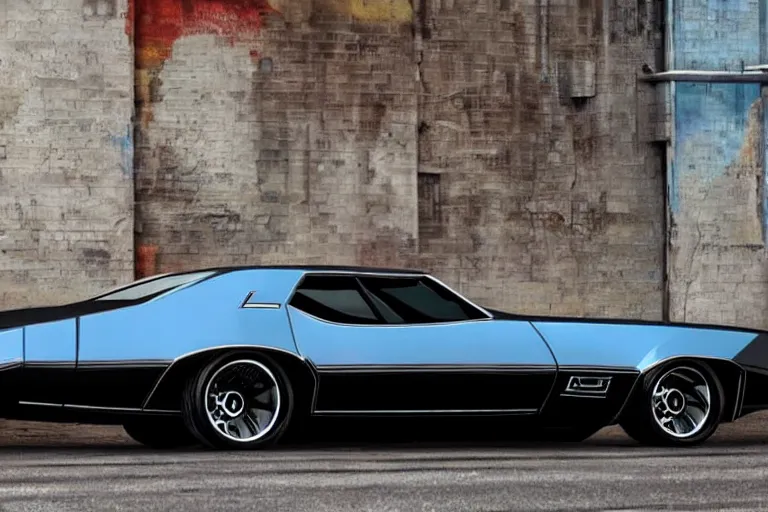 Prompt: cyberpunk version of a 1 9 7 2 buick riviera