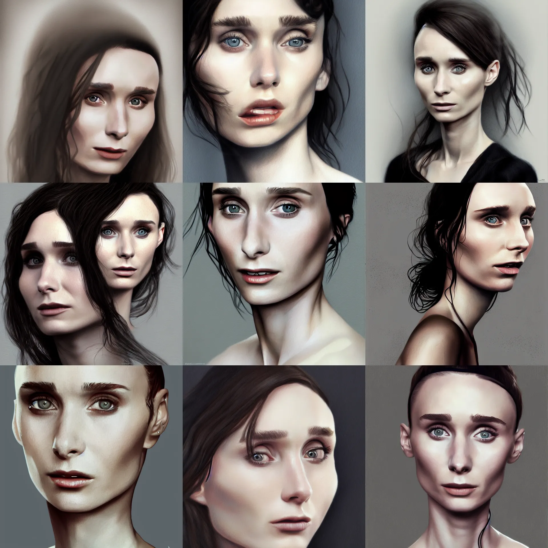 Prompt: realistic portrait of actress rooney mara, full portrait, digital painting, beautiful, trending on artstation