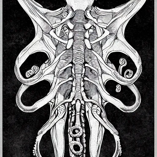 Image similar to a human rib cage filled with octopuses, fantasy illustration