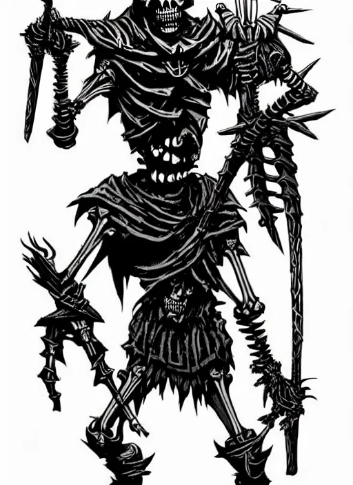 Image similar to concept art of a twisted skeleton warrior in darkest dungeon, highly detailed, dark atmosphere, cosmic horror, body horror, lovecraft mythos, key character poster