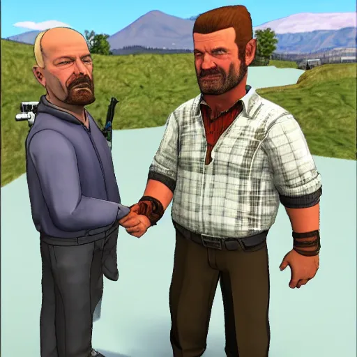 Prompt: ned luke shakes hands with walter white