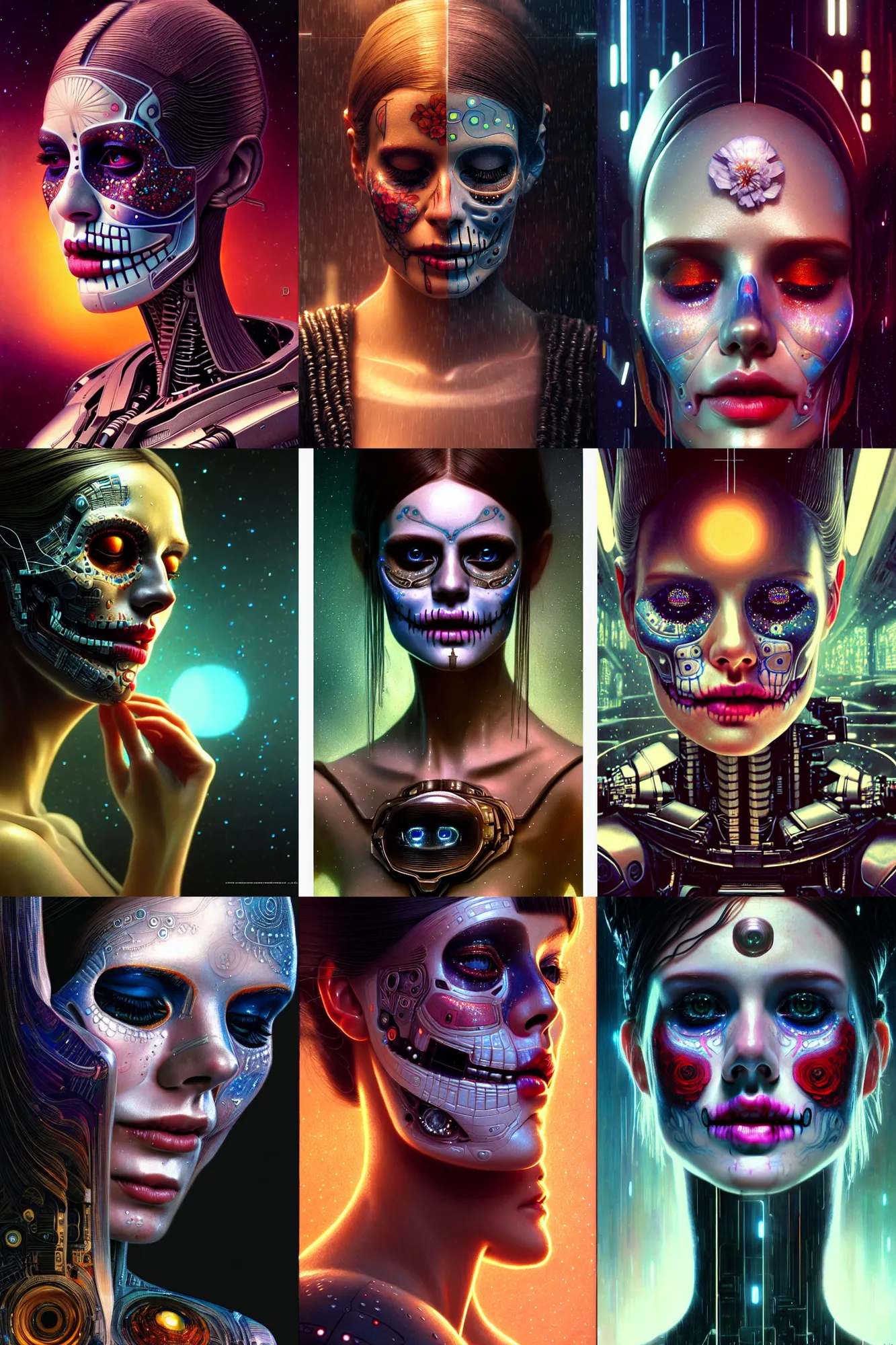 Prompt: ultra realistic, beautiful crying android! woman. ecstatic, cinestill, blade runner, photorealistic, interstellar, intricate detailed environment, by paul bellaart. ( el dia los muertos ), 8 k, hd. by artgerm and greg rutkowski and alphonse mucha and loish and wlop
